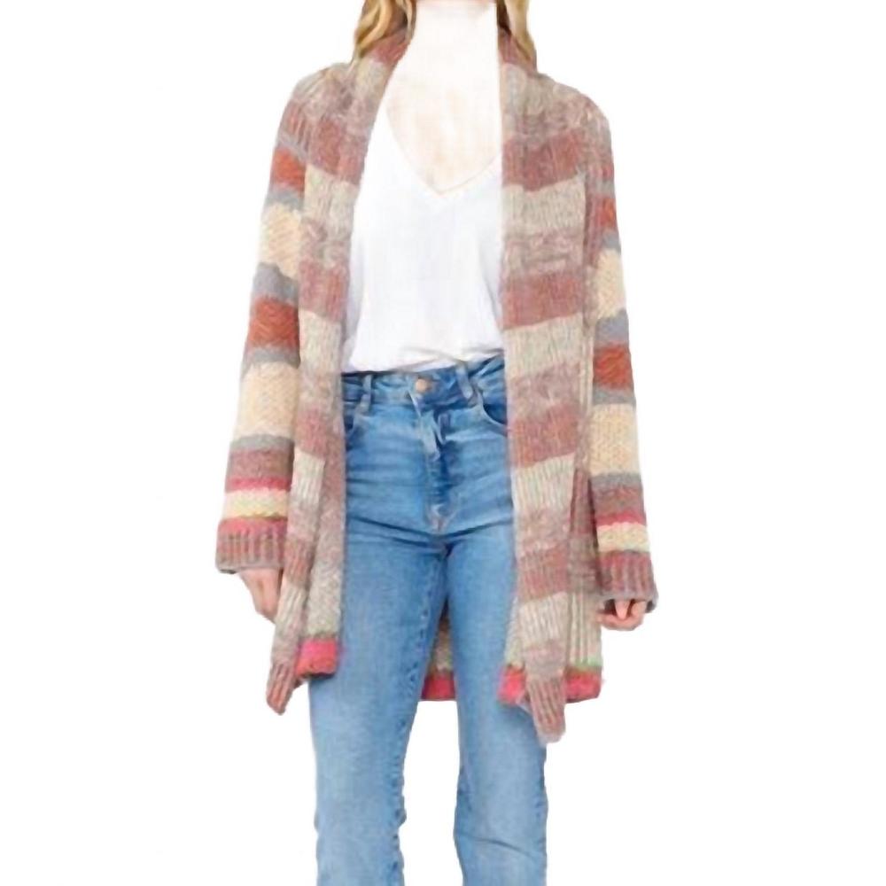NEW LOVESTITCH heathered stripe chunky soft and chunky cardigan in beige